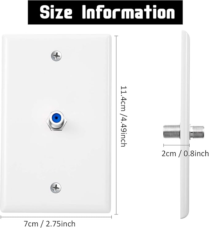 Weewooday 8 Pcs 1-Port TV Cable Wall Plate with F Connector Coax Wall Plate Video Jack Single Gang (Blue)