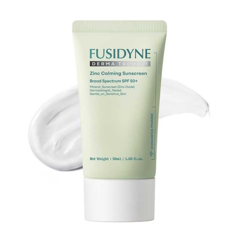 Fusidyne Derma Trouble Zinc Sunscreen SPF 50+ | No White Cast Lightweight Mineral Face Sunscreen for Sensitive & Acne-Prone Skin | Fragrance-Free Broad Spectrum Non-Comedogenic 50ml