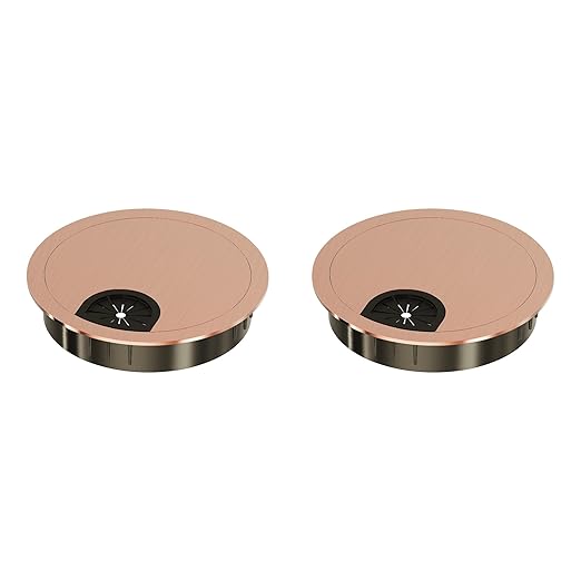 Skweawert 2 Pack Desk Grommet 3-1/8 Inch 80mm, Zinc Alloy Computer Desk Wire Hole Cover, Office Desktop Cord Cable Hole Metal Ring, Red Bronze