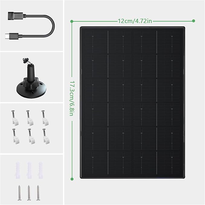 Zivif Solar Panel for Security Camera, 4W Solar Charger with Micro USB/USB-C Plug with Rechargeable Battery Cameras, IP65 Waterproof, 360° Adjustable Mount & 9.8ft Cable, 1 Pack