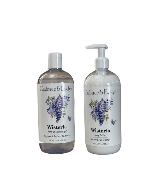Crabtree & Evelyn Wisteria Bath Set Shower Gel and Body Lotion Duo