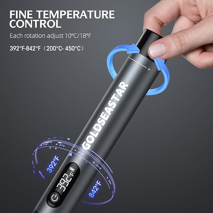 Cordless Soldering Iron Kit - 7s Fast Heating & Auto Sleep, Portable USB-C Rechargeable Welding Pen with 3 Tips (392°F/200°C to 842°F/450°C) for Electronics Repair/DIY/Circuit Board, Gris