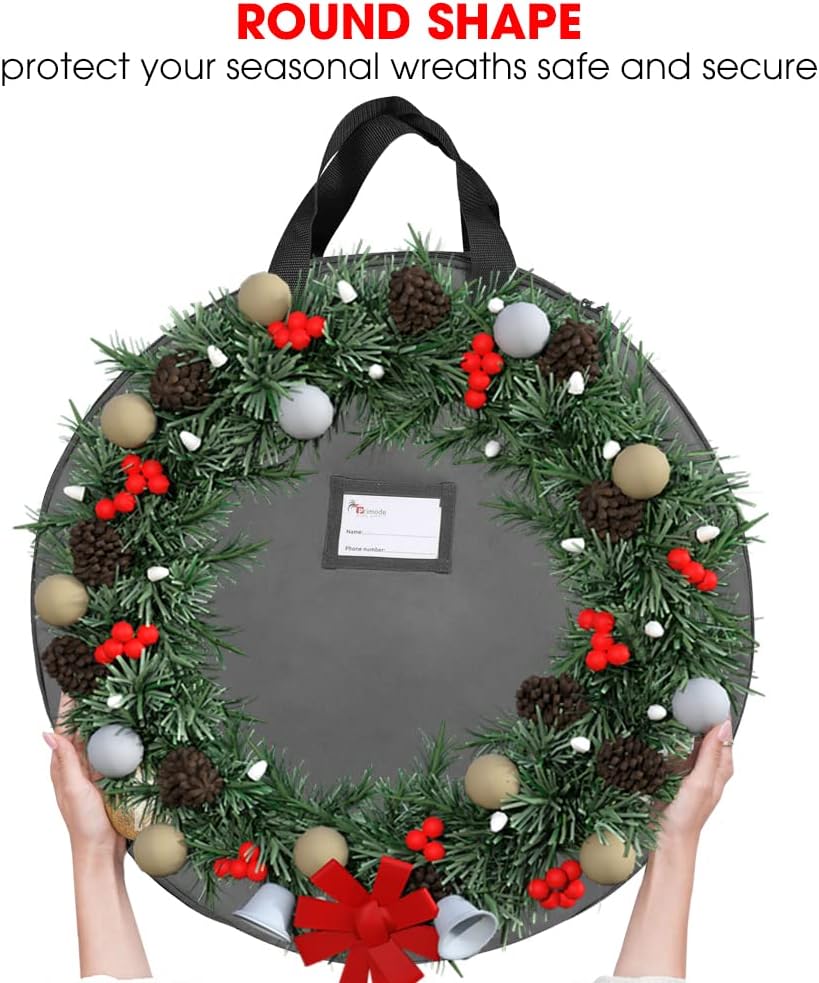 Primode Heavy Duty Wreath Storage Bag - 48" Garland Container with Handles | Durable 600D Oxford Polyester (Gray)