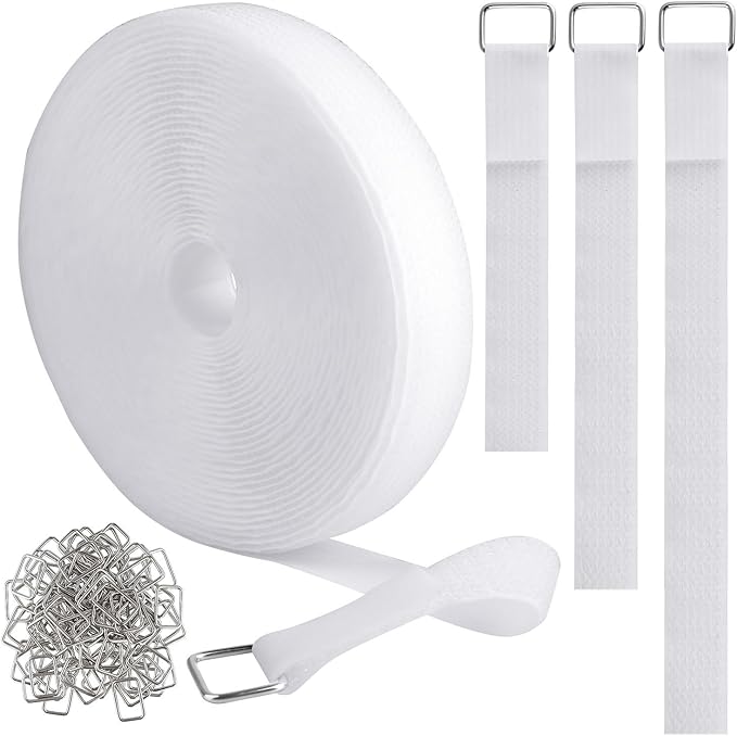 YMCRLUX 1"x16ft Hook and Loop Straps with 25 Metal Buckles, Adjustable Fastening Cable Straps, Cut-to-Length Cinch Strap, Reusable Nylon Securing Cord Ties for Organizer or Storage, 1 inch Wide, White