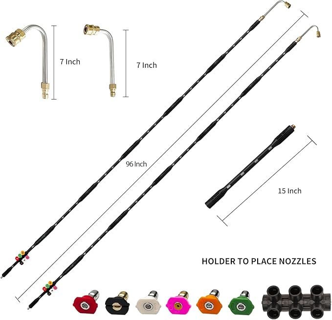 Pressure Washer Gutter Cleaning Tools, Upgrade Power Washer Extension Wand with 6 Nozzle Tips, Replacement Power washer Lance with 1/4" Quick Connect 90Â°, 120Â° curved rod, 4000 PSI