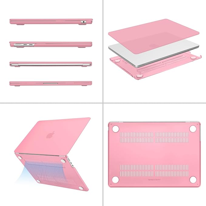 MOSISO Compatible with MacBook Air 13 inch Case 2024 2023 2022 M3 A3113 M2 A2681 Touch ID, Plastic Hard Shell&Keyboard Cover&Screen Film&Type C Adapter for MacBook Air 13.6 inch Case, Pink