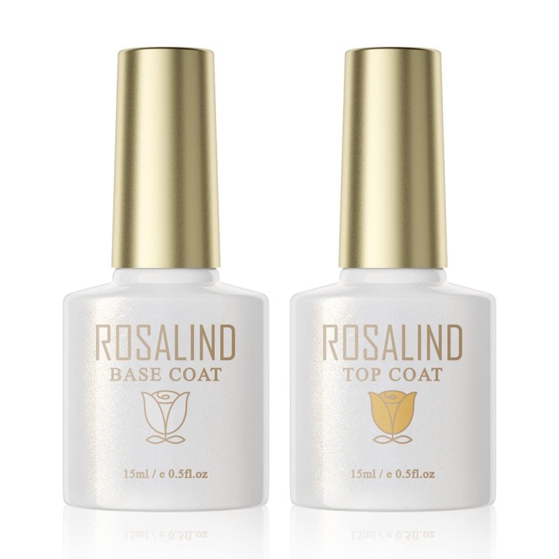 ROSALIND 2 PCS No Wipe Gel Top Coat and Base Coat Set Soak Off LED Nail Lamp Clear Base Top Gel Nail Polish Set