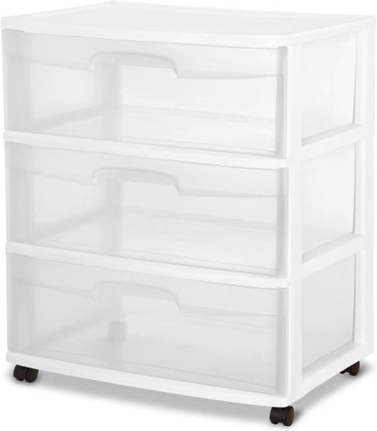 Sterilite 4-Pack Wide 3 Drawer Rolling Storage Cart - Clear Drawers & White Frame for Home Organization