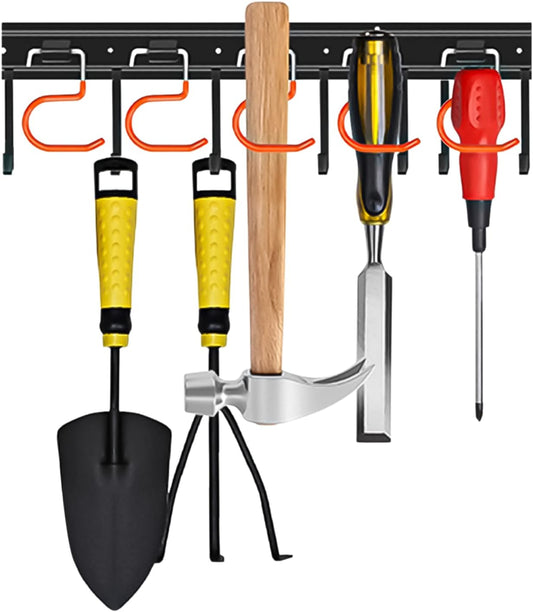 TVKB 17" All Metal Garden Tool Organizer - Adjustable Wall Mount Storage with Heavy-Duty Hooks