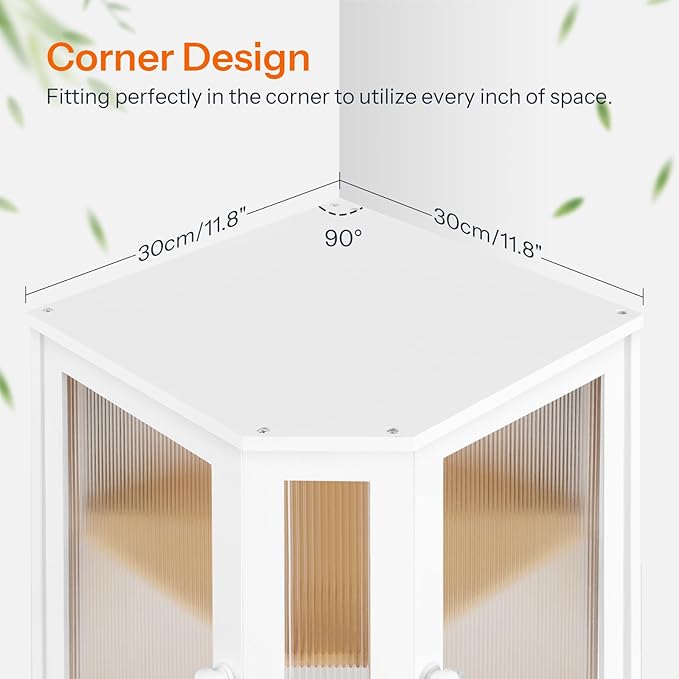 HOOBRO Bamboo Bread Box, Kitchen Countertop Corner Bread Box, Large Capacity 2-Tier Bread Container, Bread Storage Container with Dual Rippled Acrylic Doors, for Kitchen Food Storage, White WT12MB01