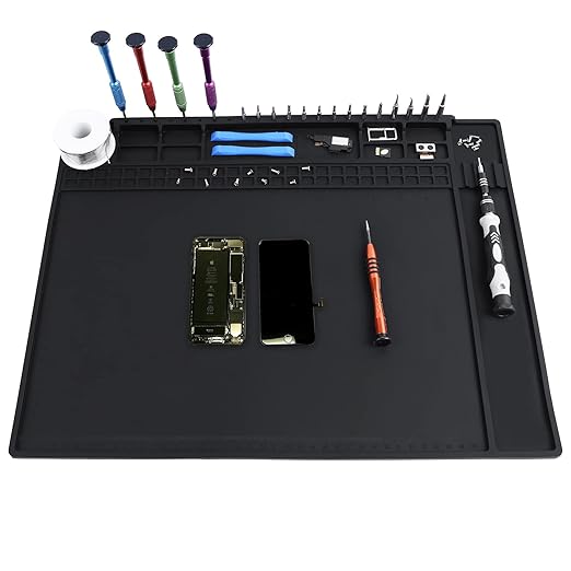 HPFIX Anti Static Mat Includes ESD Wristband and Grounding Wire and Grounding Plug for Electronics Repair, Premium Heat Resistant ESD Safe Soldering Mat (17.7" x 13.6")