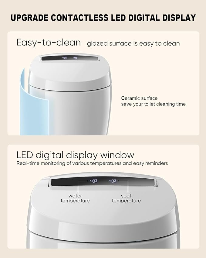 Smart Toilet with Warm Water Sprayer and Dryer, One Piece Bidet Toilet with Auto Dual Flush,Foot Sensor Operation,Heated Seat Smart with Built In Fahrenheit LED Display