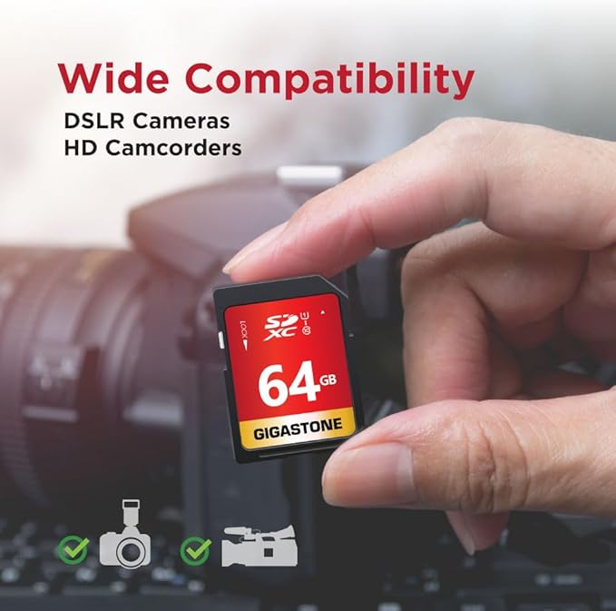 GIGASTONE 64GB SD Card 2-Pack UHS-I U1 Class 10 SDXC Memory Card High Speed Full HD Video Olympus Digital Camera with 2 mini Cases
