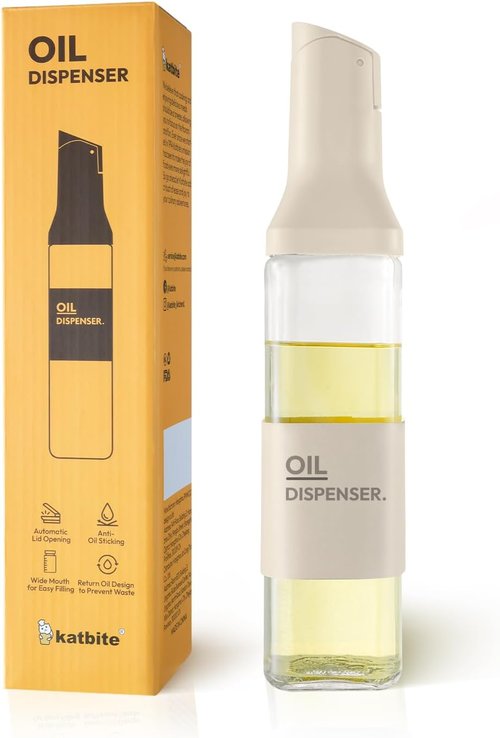 Katbite 16oz Glass Olive Oil Dispenser Bottle - Leakproof Kitchen Essential with Precise Pouring Spout | Light Grey