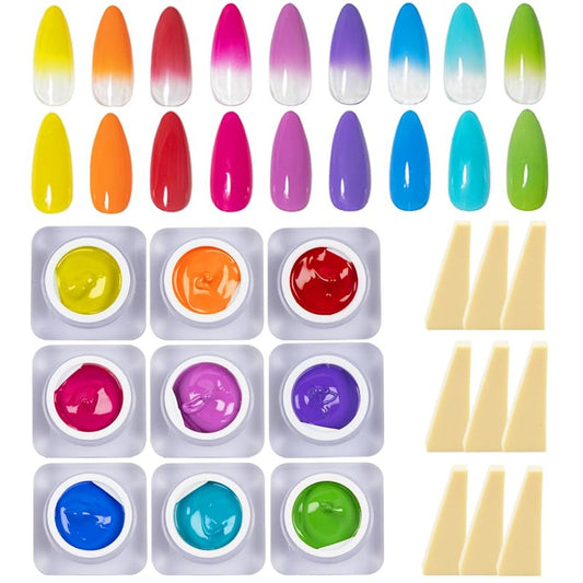 MOEPAK 9 Color Pat Painting Gel Nail Polish Set - Ombre Aura Nail Art Gel Paint for Salon Manicure with Sponges