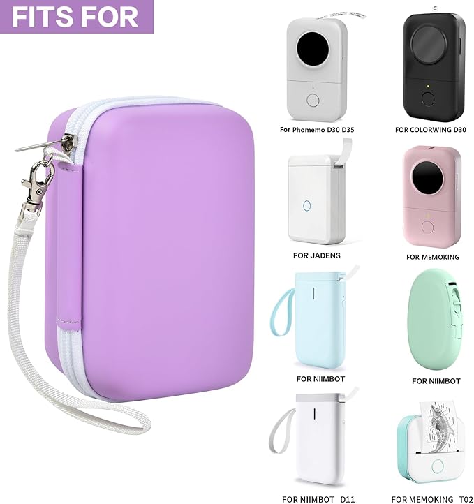 PAIYULE Hard Carrying Case for Phomemo D30 D35 Label Maker, Label Printer Case for Nelko P21, for NIIMBOT D110 D11, for Marklife P11 P12, for SUPVAN E10, Storage Bag with Mesh Pocket(Purple)