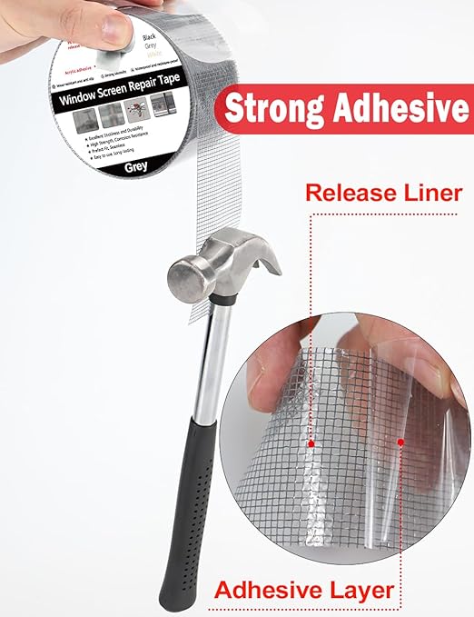 WOHOHOHO Window Screen Repair Tape, 4 in X 40 FT (480IN) Grey Screen Patch Repair Kit, 3-Layer Strong Adhesive Invisible Screen Tape Mesh Repair for Windows, Doors Garage Mosquito Net Magnetic Screen