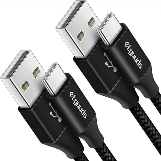 etguuds USB A to USB C Cable 4ft, 2-Pack, 3A Fast Charging Type C Charger Cord for iPhone 17 16 15 Pro Max 16e 17 Air, Samsung Galaxy S25 S24 S23 S22 S21 S20 A17 A16 A56 A55 Flip Fold, Black