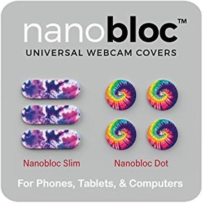 Eyebloc Camera Cover Slide - Essential Computer Accessories - Slim Laptop Suction Cap - Phone Camera Cover - 7-Pack, Tie Dye