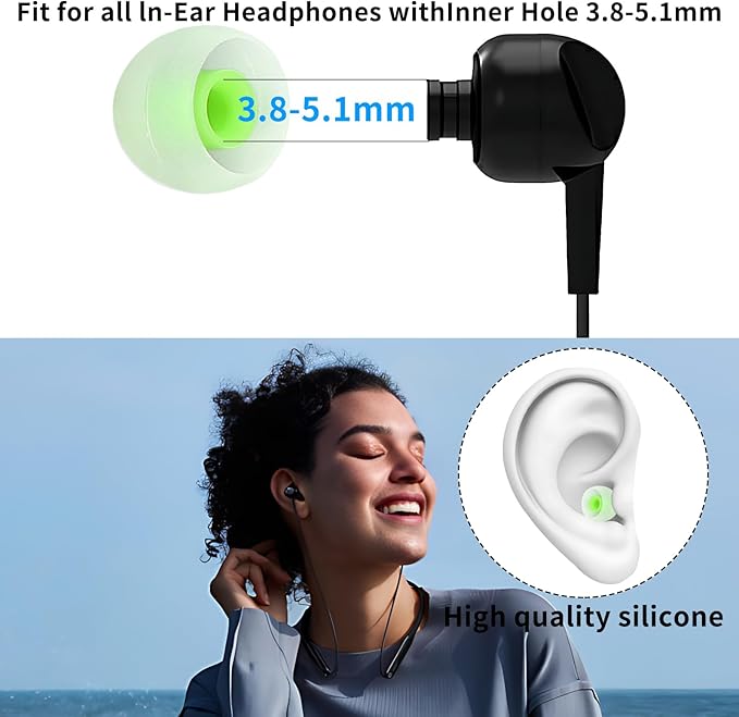 TSZYYM Earbud Tips Soft Anti Slip Washable Reusable Silicone Fit Most In-Ear Earbuds (Inner Hole 3.8mm-5.1mm) 18pcs S M L