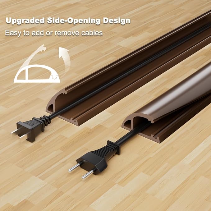 Kneelisa 6FT Side-Open Extension Cord Covers for Wires on Floor,Silicone Power Cable Protector Cord Hider Management Strip,Hide Electric Wire on Carpet,Chord Runner Protective Safety,Brown