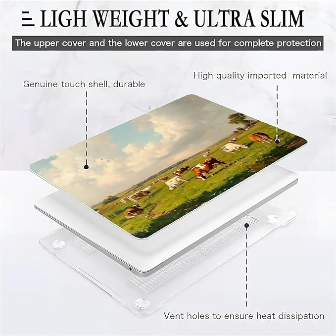 COTAIL Compatible with MacBook Air 13.3 13.6 Inch Case 2022 2021 2020 2019 Plastic Hard Shell Case Cover,13.3 Pro(A1706/A1708/A1989/A2159/A2289/A2338), Cows and Sheep
