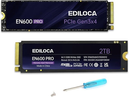 Ediloca EN600 PRO SSD 2TB PCIe 3.0 Gen 3x4, NVMe M.2 2280, Up to 3200MB/s, Internal Solid State Drive, SLC Cache 3D NAND TLC, Graphene Cooling Sticker, Storage for PC, Desktop and Laptops