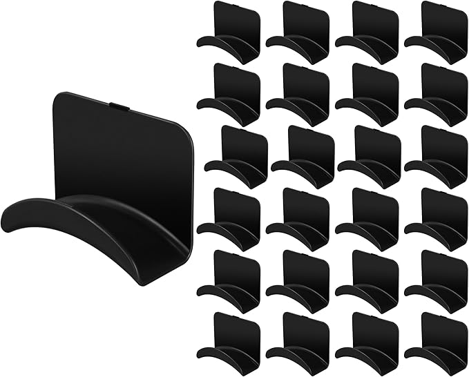 Wonderjune 60 Pcs Headphone Wall Hangers Adhesive Gaming Headset Holder Hooks for Wall Mount Strong Universal Stand Hooks for Most Headphone Controller, Hat, Baseball Caps, Door, Closet (Black)
