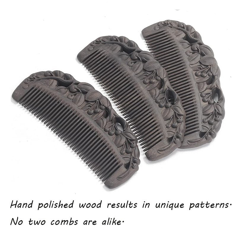 Natural Hair Comb - Black Sandalwood Fine Tooth Wooden Comb | Anti-Static, Handmade, Gift Box Included