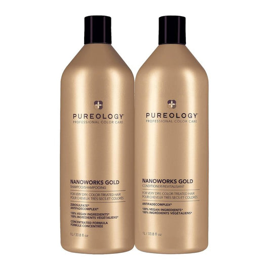 Pureology Nanoworks Gold Shampoo & Conditioner Bundle - For Very Dry and Color-Treated Hair, Sulfate-Free & Vegan