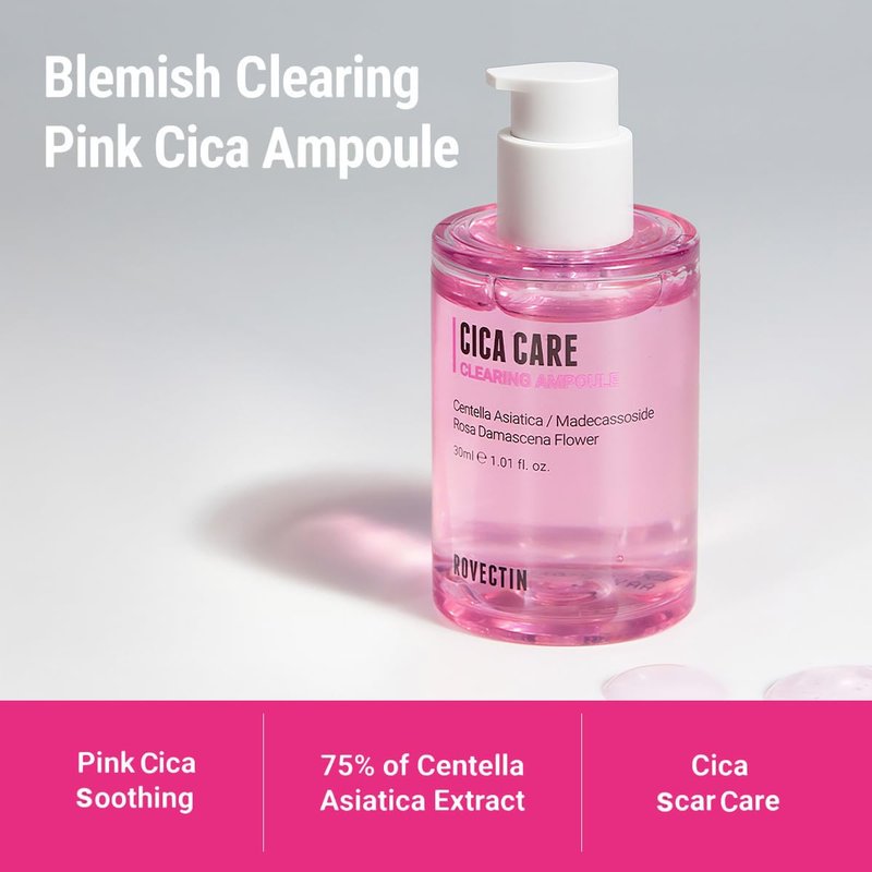 ROVECTIN Cica Care Clearing Ampoule for Soothing and Sensitive Care For Ance, Blemish, Redness with Calamine, Centella Asiatica and Damask Rose (1 Fl. Oz, 30ml)