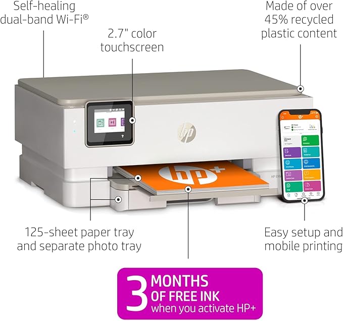 HP Envy Inspire 7255e Wireless Color Inkjet Printer, Print, scan, copy, Easy setup, Mobile printing, Best-for-home, 3 month Instant Ink trial included, AI-enabled (1W2Y9A)