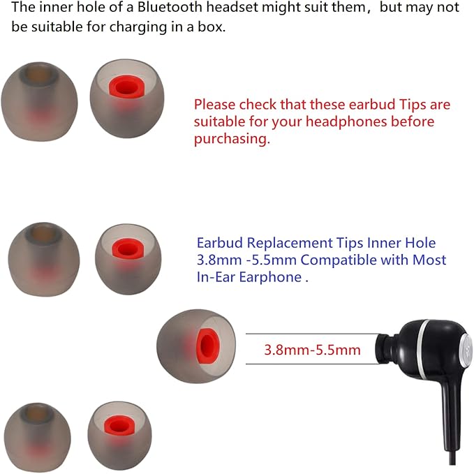 CYADCI Earbud Tips Soft and Comfortable Silicone Ear Bud Replacement Pieces Fit Most in-Ear Headphones，Inner Hole 3.8mm -5.5mm，18 Pairs Black and Red S/M/L Replacement Earbud Tips