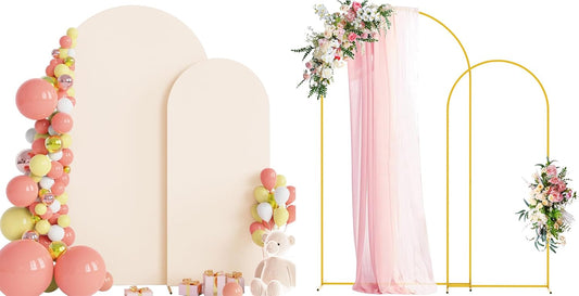 Wokceer Wedding Arch Stand Set - 2 Metal Arches with Beige Covers | 7.2FT & 6FT for Events