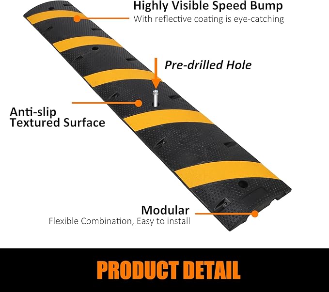 6FT Speed Bump 2 Pack, Heavy Duty Rubber Speed Bumps for Road Driveway, 2 Channel Modular Traffic Speed Humps for Low Cars Asphalt Concrete Gravel, 25,000 lbs Load Capacity