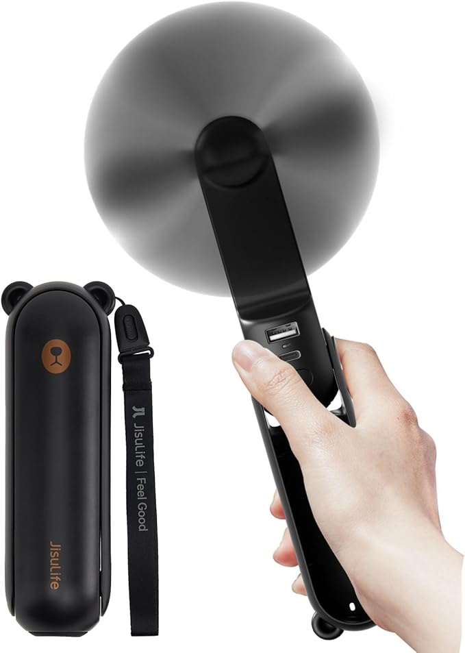 JISULIFE Handheld Fan 8 Plus: All-in-One Mini Fan with 40Hrs Cooling & 4500mAh PowerBank & Flashlight, USB Rechargeable, Portable Pocket Size for Travel, Makeup, Concert, Gifts for Women(Black)