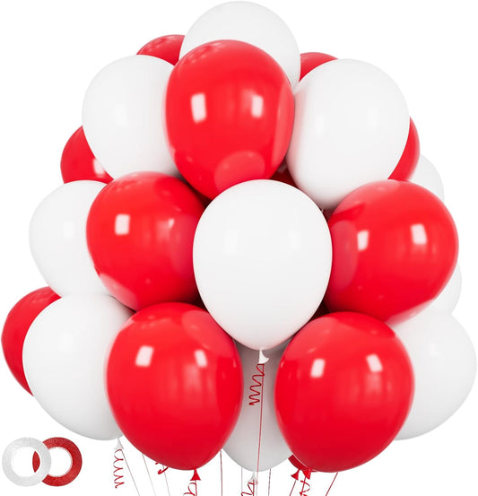 Regine Switzerland 100 Pcs Red & White Balloons - 12 Inch Thickened Latex for Celebrations
