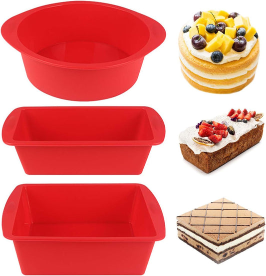 Silicone Baking Pans Set - Nonstick Bakeware with Loaf Pan & Square/Round Cake Pans | Oven & Dishwasher Safe