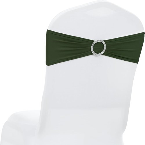 MDS Spandex Chair Sashes - Premium Stretch Covers with Buckle Slider for Weddings | Olive Green, Pack of 100