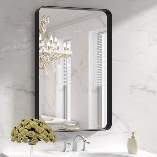 LOAAO Black Metal Framed Bathroom Mirror - 28x36 Inch, Matte Finish, Anti-Rust, Versatile Hanging Options