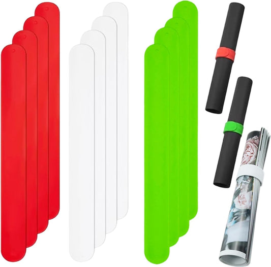 REDANHA Wrapping Paper Holder - 12 Silicone Covered Metal Strips for Gift Storage | Red, White, Green