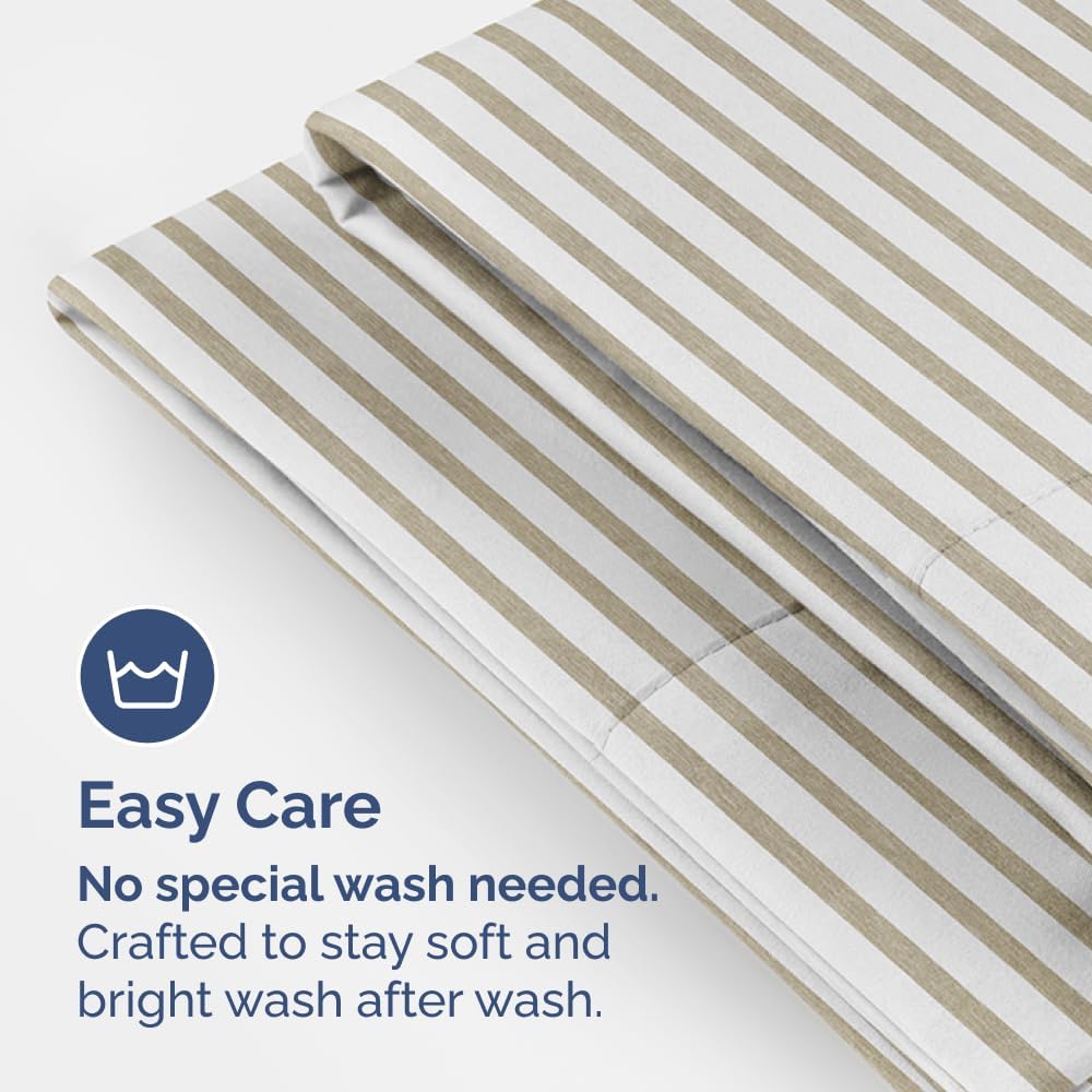 Skiennix Queen Pillow Cases Set of 4 - Ultra Soft Hotel Quality Covers - Wrinkle Free & Fade Resistant - Beige Stripes