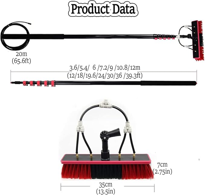 Roof Cleaning Tools,Window Cleaner Kit, Solar Panel Cleaning Brush, with Water/Hose Fed Pole, Photovoltaic Panel Cleaning,Conservatory Roof Cleaner 35cm-3.6m/12FT