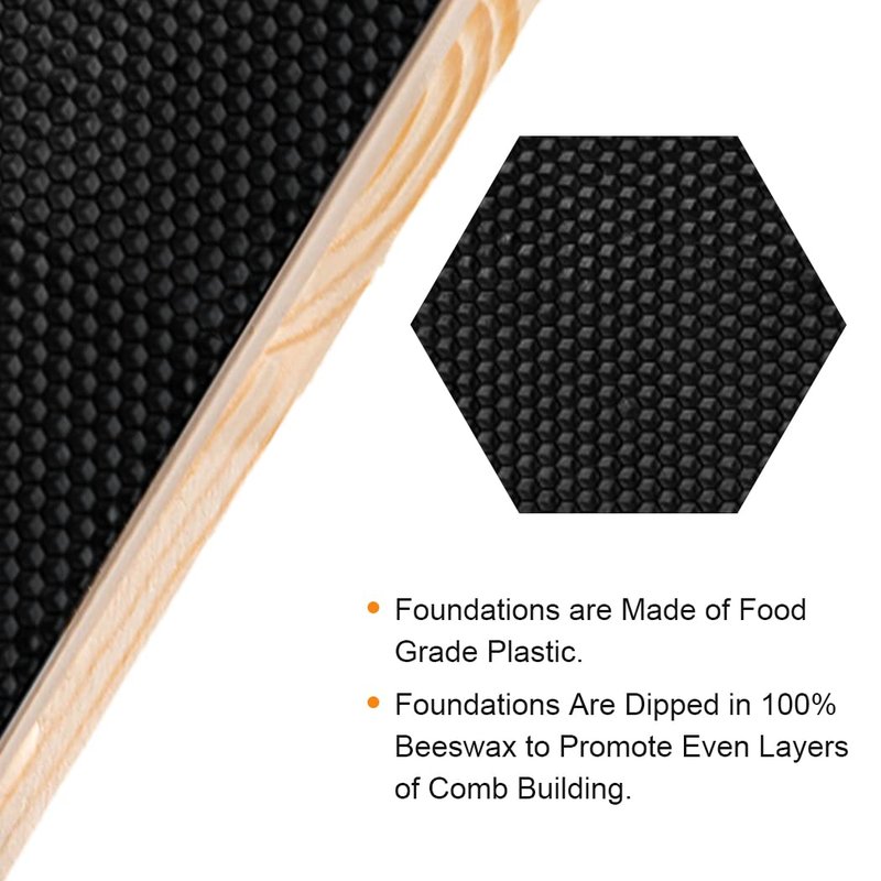 Deep Brood Beehive Frames with Wax Foundation, 10 Pack Honey Bee Frames with 100% Beeswax Coated Food Grade Foundation Sheets, 9-1/8-Inch (Black)