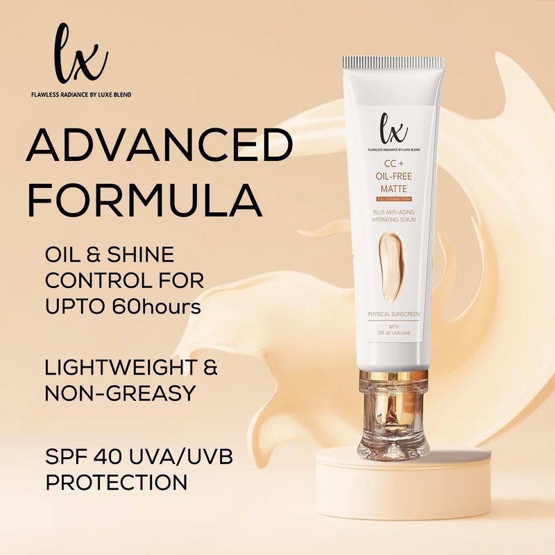 Lx Blend CC+ Cream | Oil-Free Matte Foundation with SPF 40 | Full Coverage, Anti-Aging, Long-Wear Hydrating Makeup for Oily Skin | Fragrance-Free, Shine Control, 1.08 FL OZ