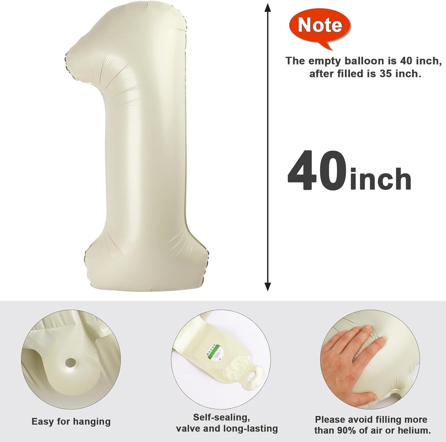 Number Balloons - Large 40 Inch Cream Number 13 Foil Balloon | Perfect for Birthday & Wedding Decor