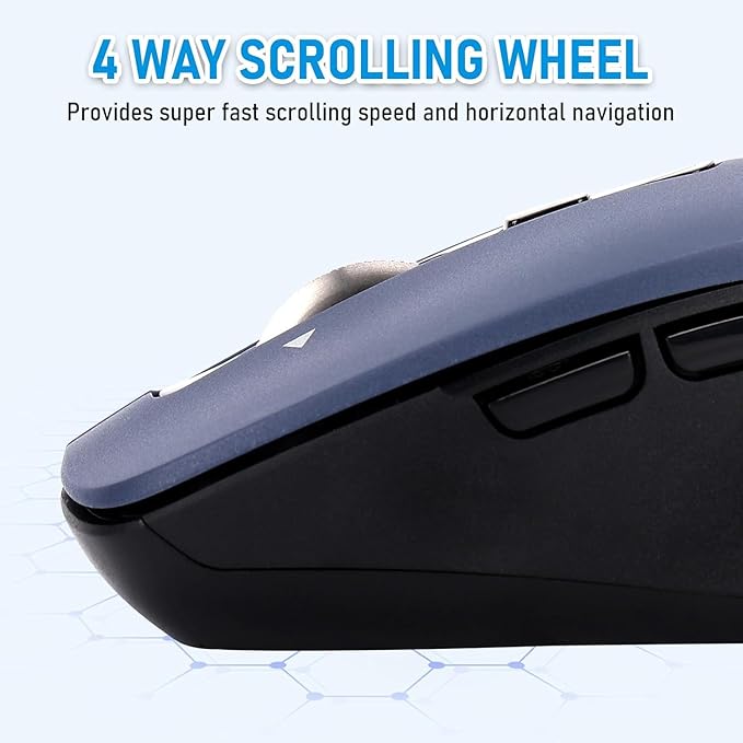 CITLLA Wireless Bluetooth Mouse (USB + BT1 + BT2), Full Size Mouse, 4-Way Scrolling, Multi-Device Silent for Computer, Laptop, iPad, MacBook (Navy Blue)