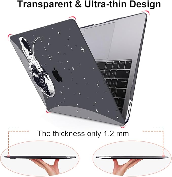 LCMOCICO Compatible with MacBook Air 13 inch Case M1 A2337 A2179 A1932 Cover 2021 2020 2019 2018 Release with Retina Display & Touch ID, Crystal Black Pattern Plastic Hard Shell Case, Astronaut Earth