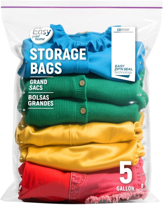 Ziploc 5 Gallon Zipper Lock Storage Bags - Extra Large Reusable Plastic Freezer Bags | BPA-Free, 18"x24"