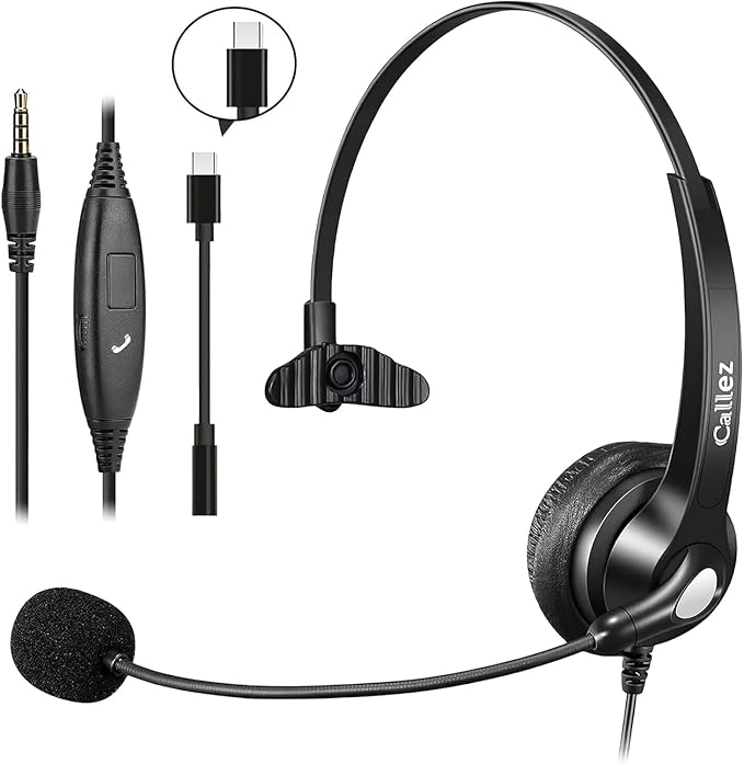Callez 3.5mm Jack Cell Phone Headset with Microphone Noise Cancelling for PC Laptop, Wired Computer Headphones for iPhone Android Zoom Home Office Work School Classroom, in-line Control, Comfort-Fit